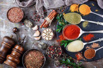 Fototapeta na wymiar Spices and condiments for food