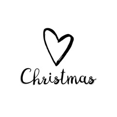 I Love Christmas. Christmas illustration. Black hand drawn heart and text Christmas isolated on white background.