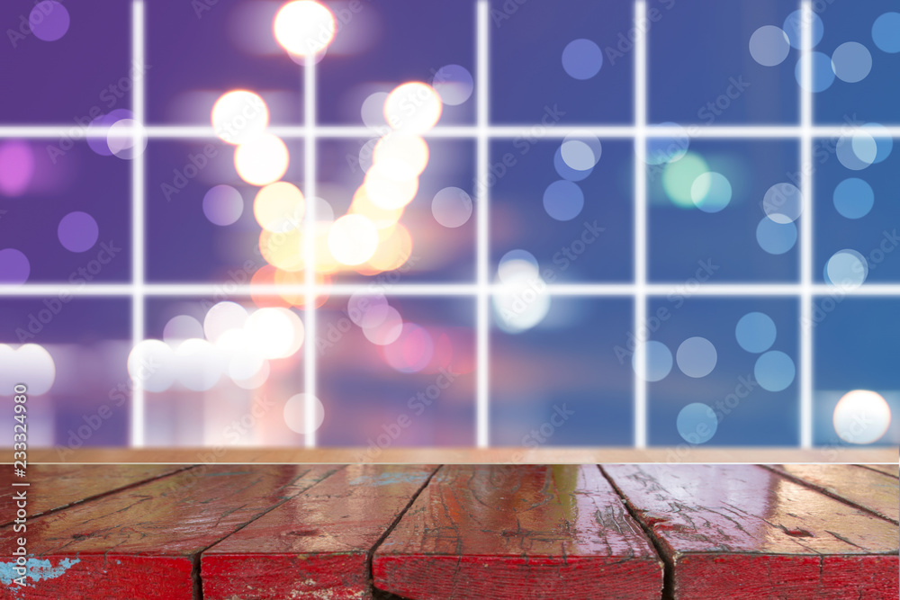 Canvas Prints wooden desk with blurred light bokeh abstract background