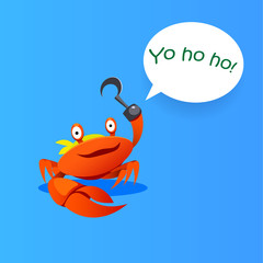 happy Cartoon comics crab pirate. Vector illustration