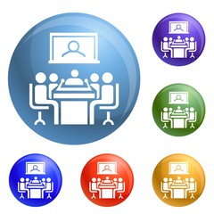 Video conference icons set vector 6 color isolated on white background