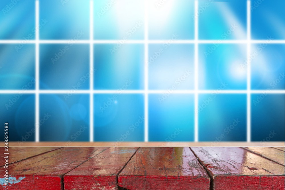 Canvas Prints wooden desk with blue gradient tone abstract background bokeh circles for christmas background