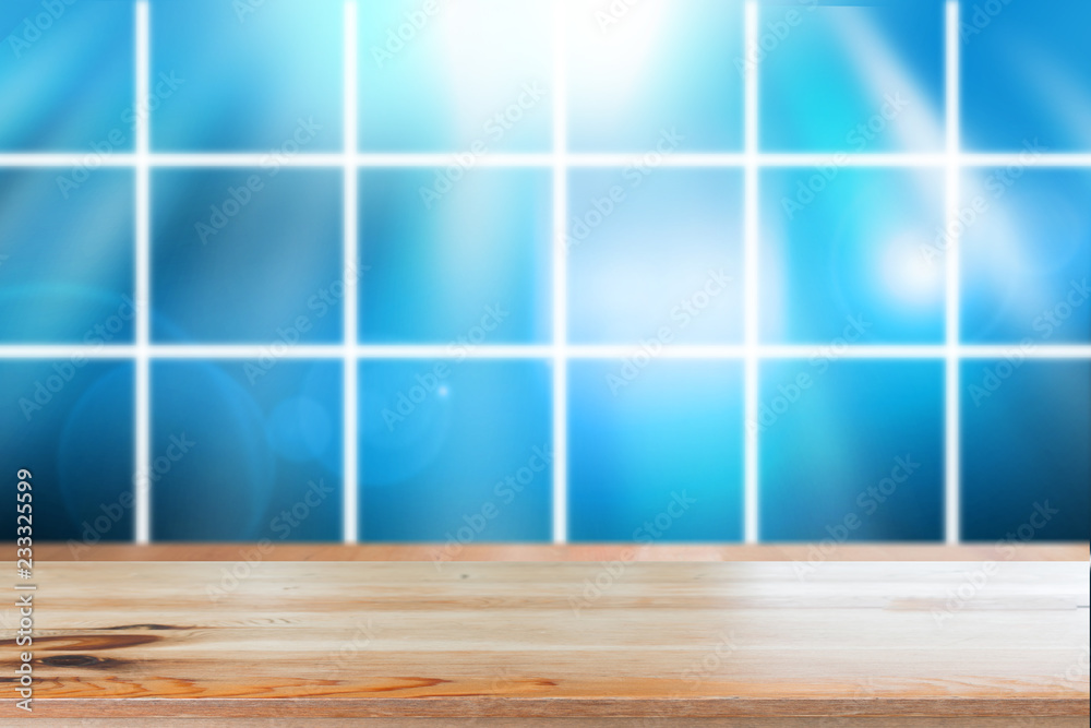 Canvas Prints wooden desk with blue gradient tone abstract background bokeh circles for christmas background