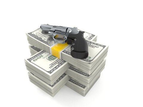 Gun on stack of money