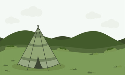 vintage camping tent ,Retro Camping illustration with nature background