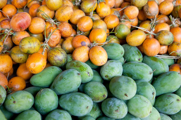 Many fruits passion fruit and mango.