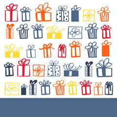 Hand drawn gifts. Vector background.
