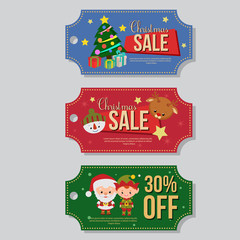 cute christmas sale coupon template set santa claus elf