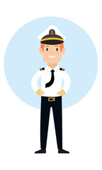 Cute ship captain look very happy after sailing