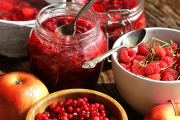 Raspberry, cranberry, apple jam
