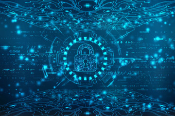 Security concept: Lock on technology background, cyber security concept background. 3d render