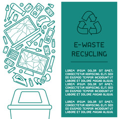 E-waste ready booklet concept with old appliances and inscription. Line style vector illustration. There is place for your text