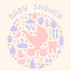 Baby shower card. Flat style vector illustration. Suitable for greeting card or invitation