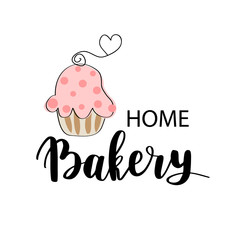 Vector Bakery, dessert shop or bakehouse logo, tag or label design. Home baking logotype lettering phrase