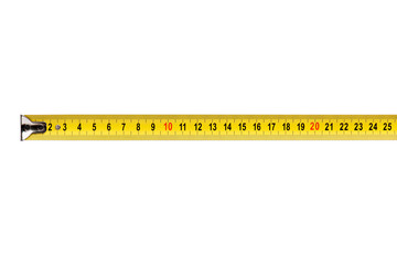 Yellow tape measure tool, isolated on white background