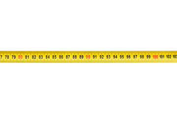 Yellow tape measure tool, isolated on white background