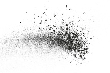 Black charcoal dust, gunpowder isolated on white background and texture, top view