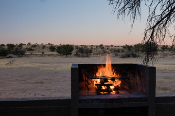 Fire in fireplace in the Kgalagadi Transfrontier Park in South Africa