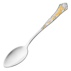 Silver spoon small for baptism with a relief gold pattern on the handle