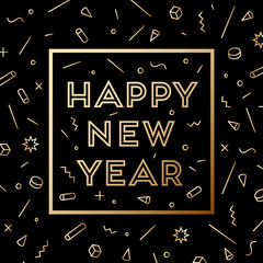 Fototapeta na wymiar Happy New Year. Greeting card with inscription Happy New Year 2019. Fashion style for Happy New Year or Merry Christmas theme. Holiday background, banner, card and poster. Vector Illustration