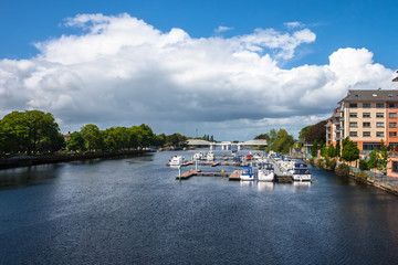 Panoramic view over Athlone Marina and Shannon river, county Westmeath, Ireland