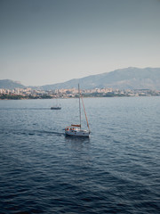 Sailboats in front of city Split in Croatia