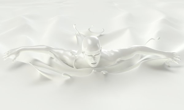 3d render milk of splash concept swimmer have healthy because drink milk or yogurt on swimming pool