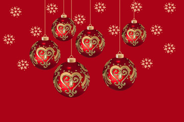 Christmas and New Year's Day festive wallpaper, ornamental balls and snowflakes collage