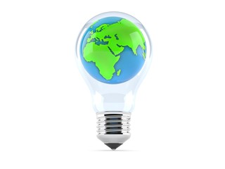 World globe inside light bulb