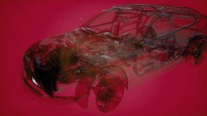 Holographic animation of 3D wireframe car model