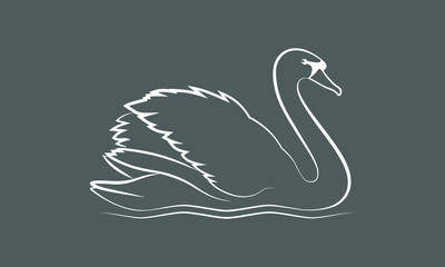 Symbol swan. Isolated sign or icon white swan on gray background. Graphic image swan. Logo. Vector illustration