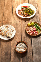 Thai cuisine nam prik or chili paste mixes