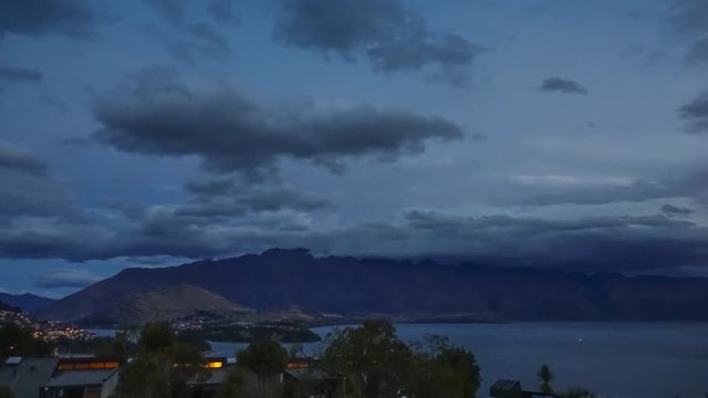 Timelapse video of nightfall in Queenstown, New Zealand, one of the most visited towns in New Zealand by tourists.
