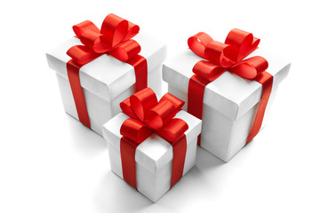 Christmas and New Year's Day. Three red gift box white background