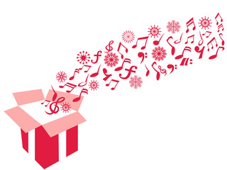 gift box music note and snowflake background