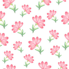 pattern with pink watercolor flowers