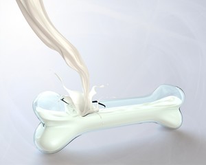 3d render Porous bone don't milk, Flow milk change to bone shape, Concept of strength from drink