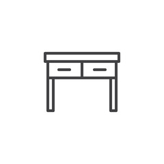 Office Table outline icon. linear style sign for mobile concept and web design. Desk with two drawers simple line vector icon. Symbol, logo illustration. Pixel perfect vector graphics