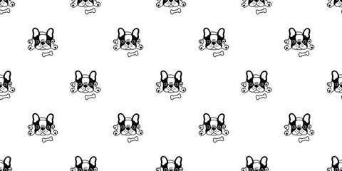 Dog seamless pattern vector french bulldog bone repeat background tile cartoon wallpaper isolated black