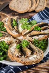 Sandwich with sprats.