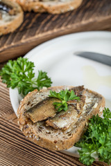 Sandwich with sprats.