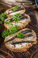 Sandwich with sprats.