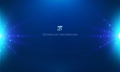 Abstract blue technology concept horizontal lines pattern background and texture with explosion light.