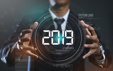 Businessman Creating Circle HUD Hologram 2019