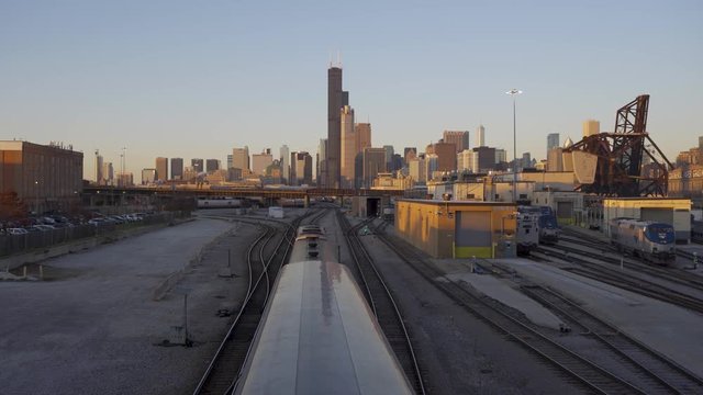 Commuter Train Going Towards Chicago in 4K