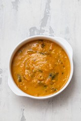 vegetable soup in white bowl