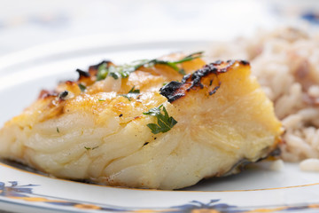 grilled cod fish with rice