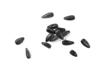 Sunflower seeds pile isolated on white background, top view