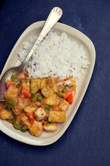 squid stew with boiled rice on dish