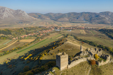 Coltesti fortress aerial drone view, Romania